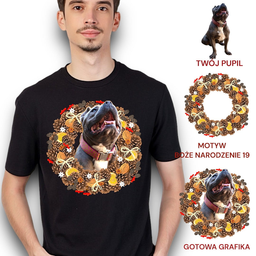 T-shirt z nadrukiem Twój Pupil na koszulce Biały / Czarny / Unisex / Boże Narodzenie 19