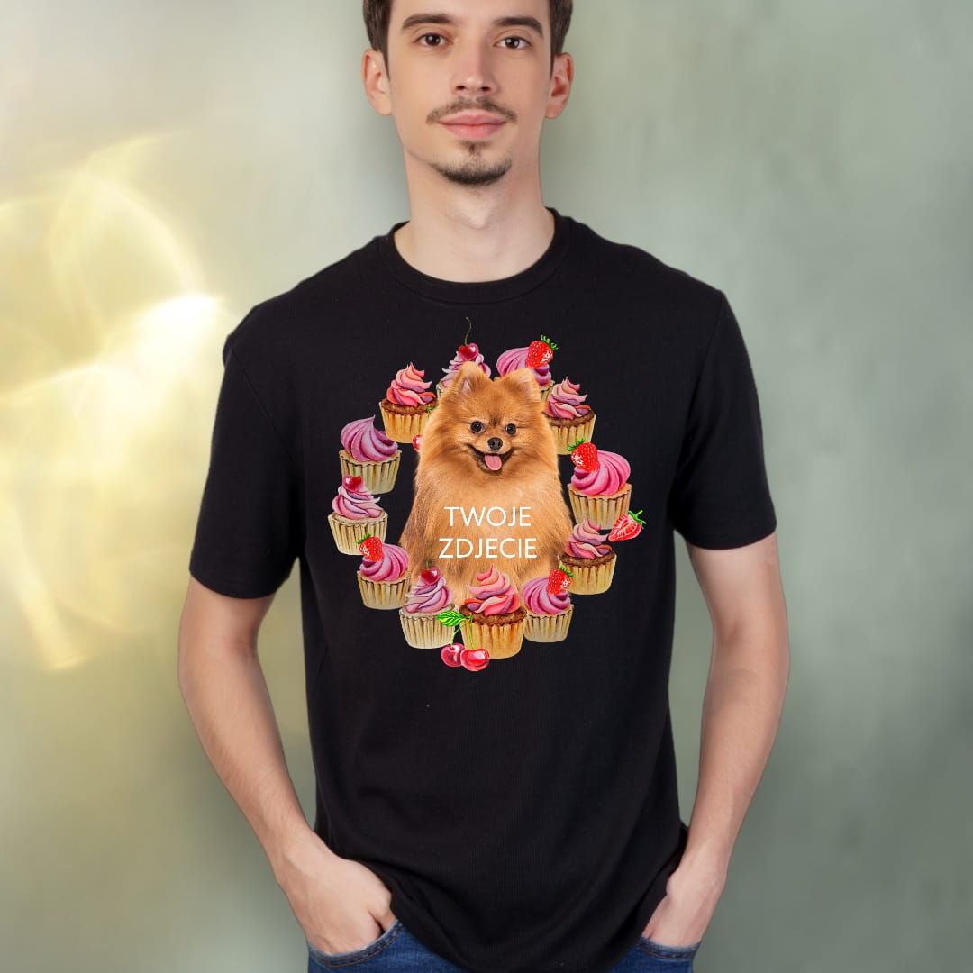 T-shirt z nadrukiem Twój Pupil na koszulce Biały / Czarny / Unisex / Babeczki