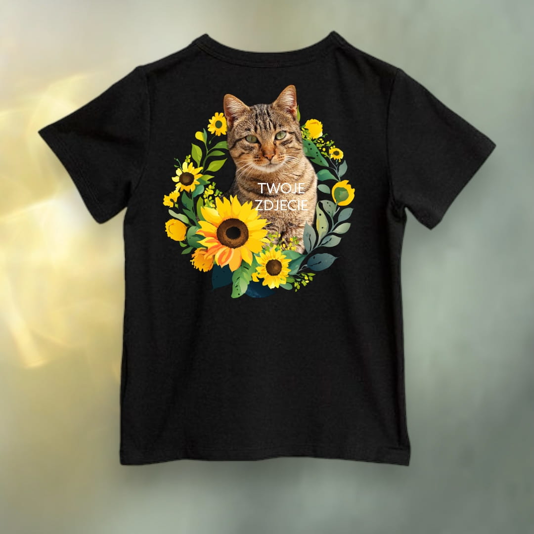 Koszulka z Twoim Pupilem Personalizacja / Biała / Czarna / Dziecięca Unisex / Słoneczniki 1
