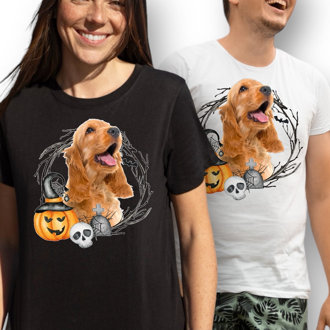 T-shirt z nadrukiem Twój pupil na koszulce Biały / Czarny / Unisex / Halloween 7