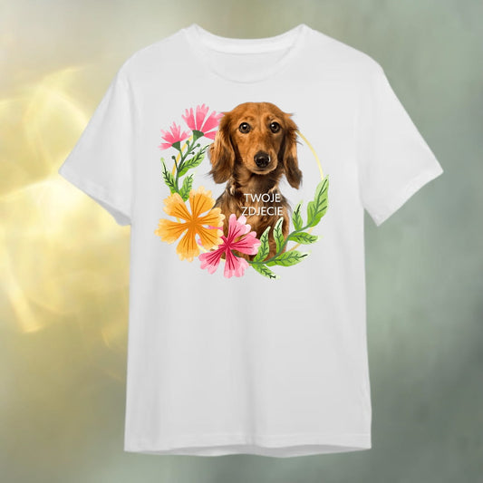 T-shirt z nadrukiem Twój Pupil na koszulce Biały / Czarny / Unisex / Kwiaty 1