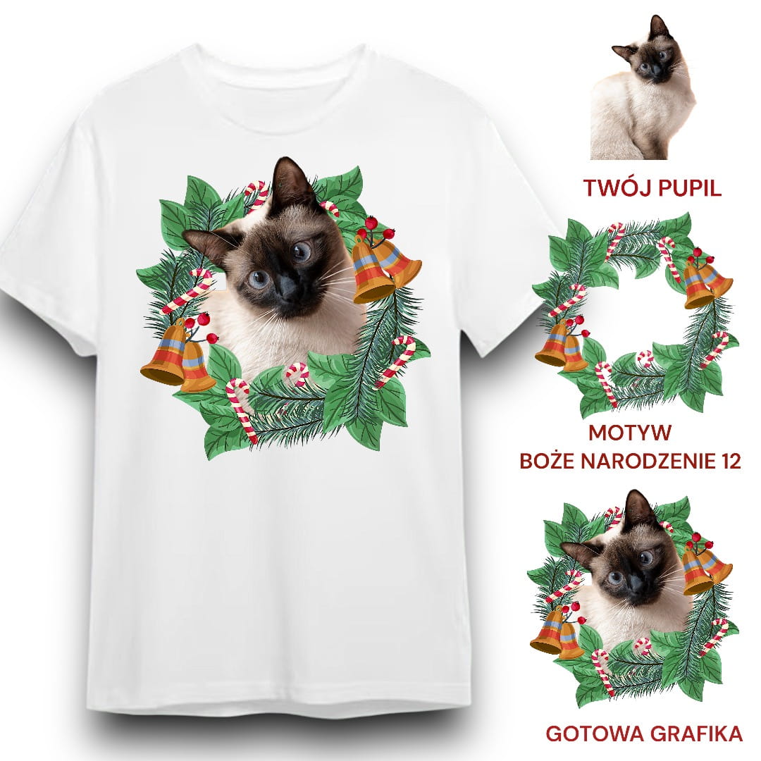 T-shirt z nadrukiem Twój Pupil na koszulce Biały / Czarny / Unisex / Boże Narodzenie 12