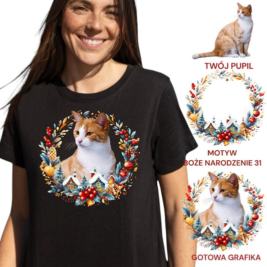 T-shirt z nadrukiem Twój Pupil na koszulce Biały / Czarny / Unisex / Boże Narodzenie 31