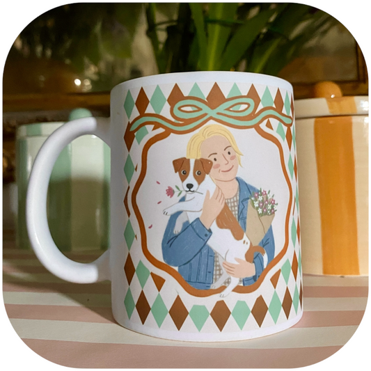 Personalizowany Kubek z ręcznie stworzoną grafiką Twojego Pupila / Retro Harlequin