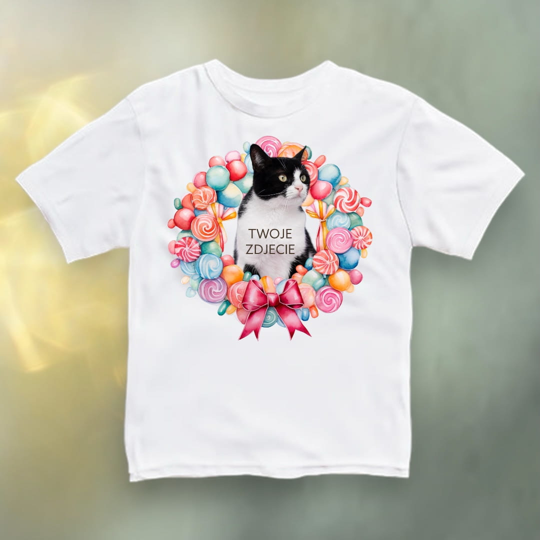 Koszulka z Twoim Pupilem Personalizacja / Biała / Czarna / Dziecięca Unisex / Słodycze 1