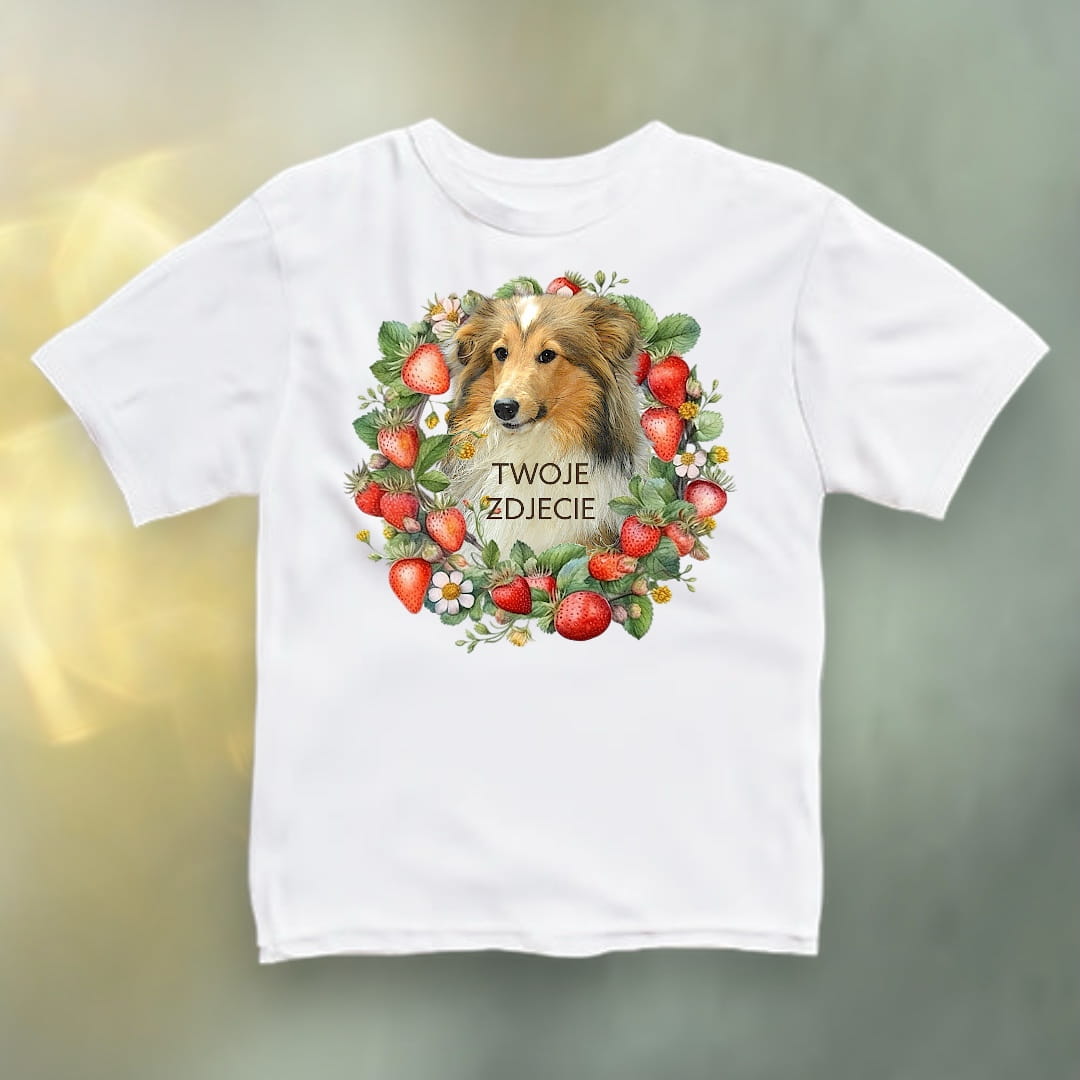 Koszulka z Twoim Pupilem Personalizacja / Biała / Czarna / Dziecięca Unisex / Truskawki 3