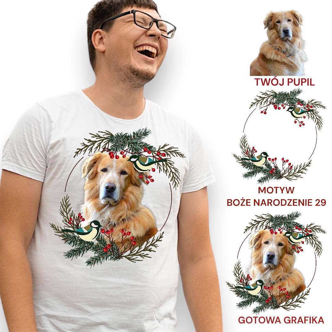 T-shirt z nadrukiem Twój Pupil na koszulce Biały / Czarny / Unisex / Boże Narodzenie 29