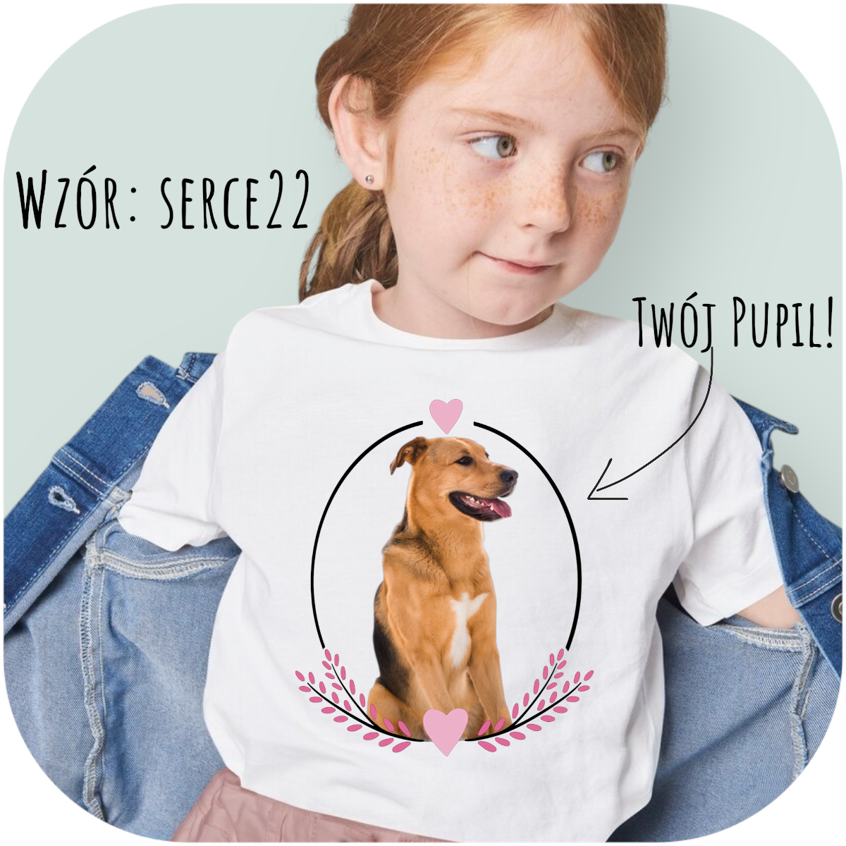 Koszulka z Twoim Pupilem Personalizacja / Biała / Czarna / Dziecięca Unisex / Serce 22