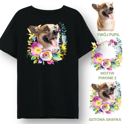 T-shirt z nadrukiem Twój Pupil na koszulce Biały / Czarny / Unisex / Piwonie 2