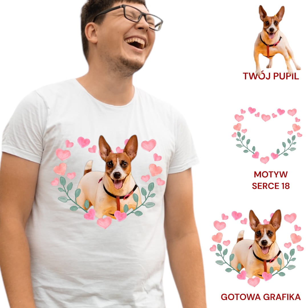 T-shirt z nadrukiem Twój Pupil na koszulce Biały / Czarny / Unisex / Serce 18