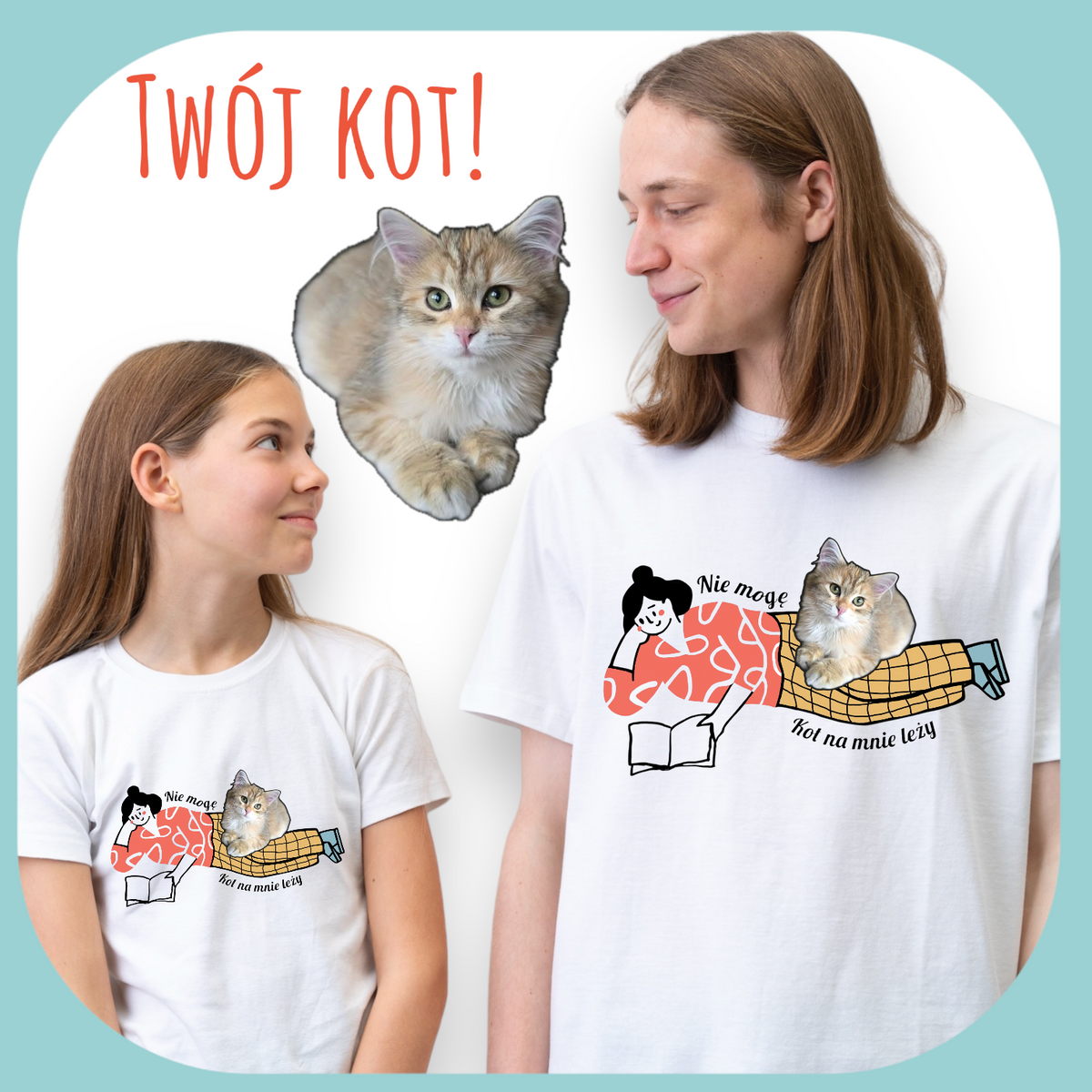 T-shirt z nadrukiem Twój Pupil na koszulce Biały / Czarny / Unisex / Kot na mnie leży