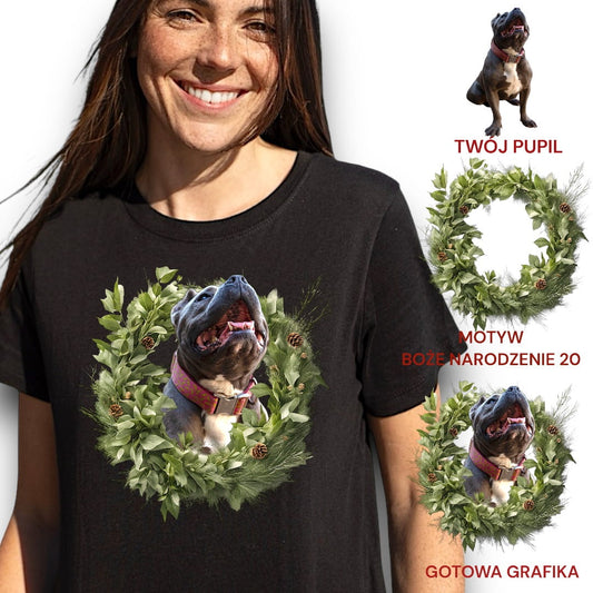 T-shirt z nadrukiem Twój Pupil na koszulce Biały / Czarny / Unisex / Boże Narodzenie 20