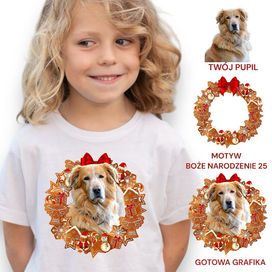 Koszulka z Twoim Pupilem Personalizacja / Biała / Czarna / Dziecięca Unisex / Boże Narodzenie 25