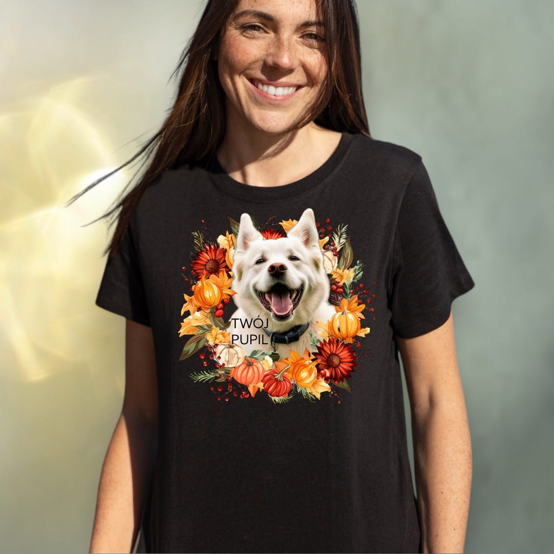 T-shirt z nadrukiem Twój pupil na koszulce Biały / Czarny / Unisex / Jesień 5