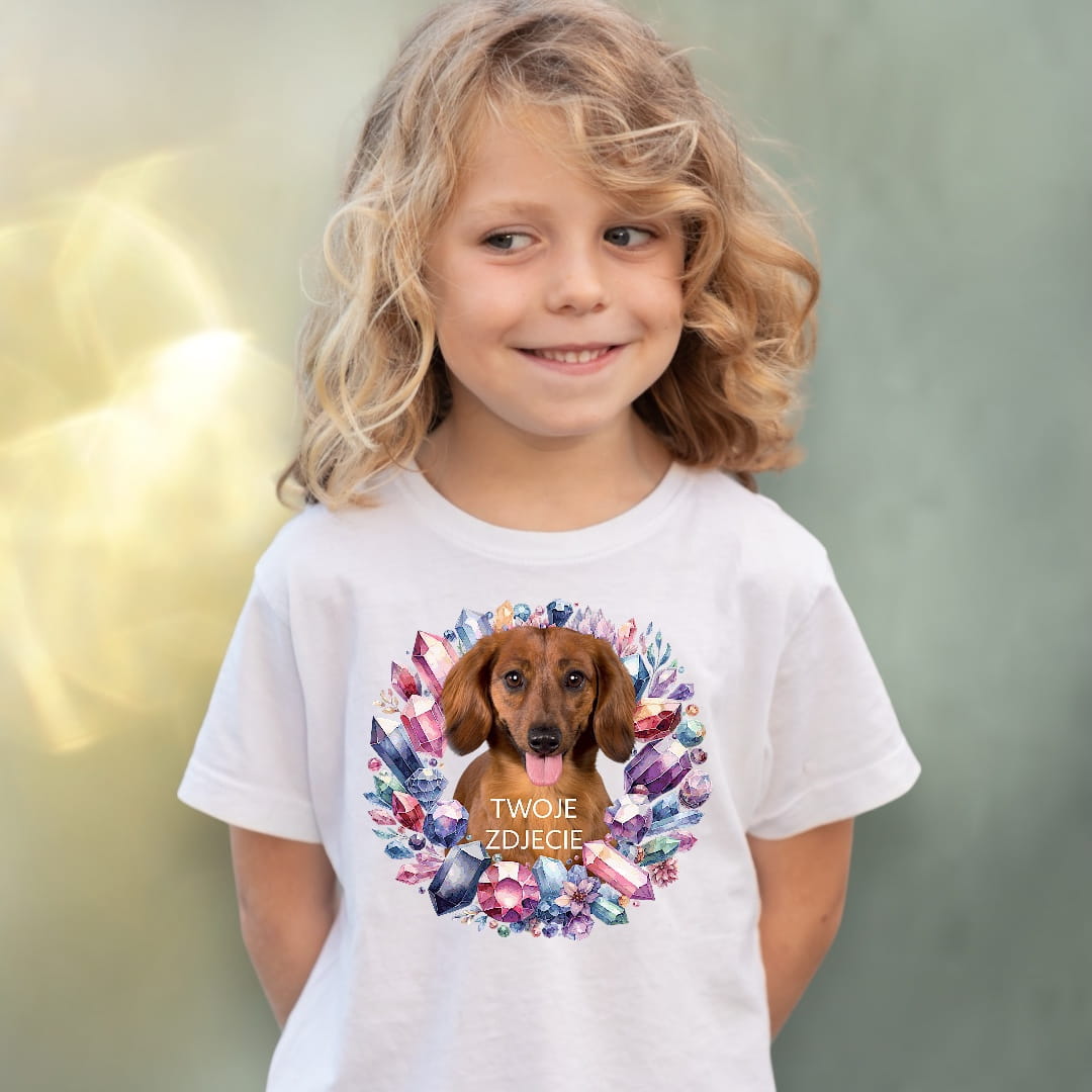 Koszulka z Twoim Pupilem Personalizacja / Biała / Czarna / Dziecięca Unisex / Kryształy 1