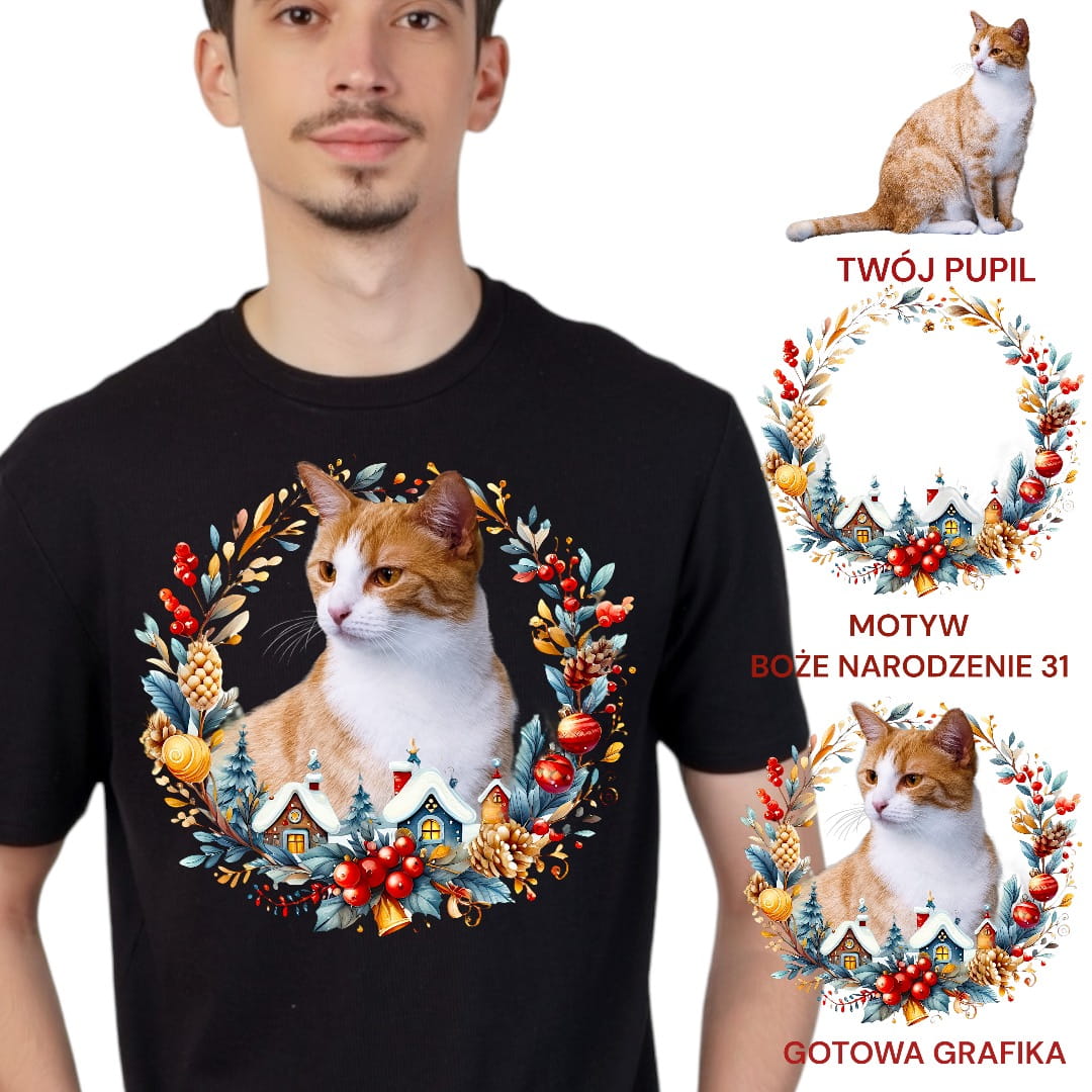 T-shirt z nadrukiem Twój Pupil na koszulce Biały / Czarny / Unisex / Boże Narodzenie 31