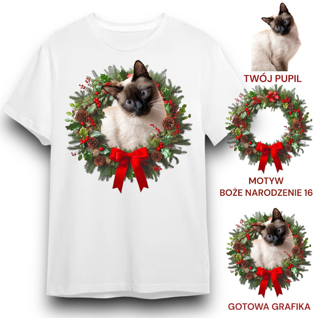 T-shirt z nadrukiem Twój Pupil na koszulce Biały / Czarny / Unisex / Boże Narodzenie 16