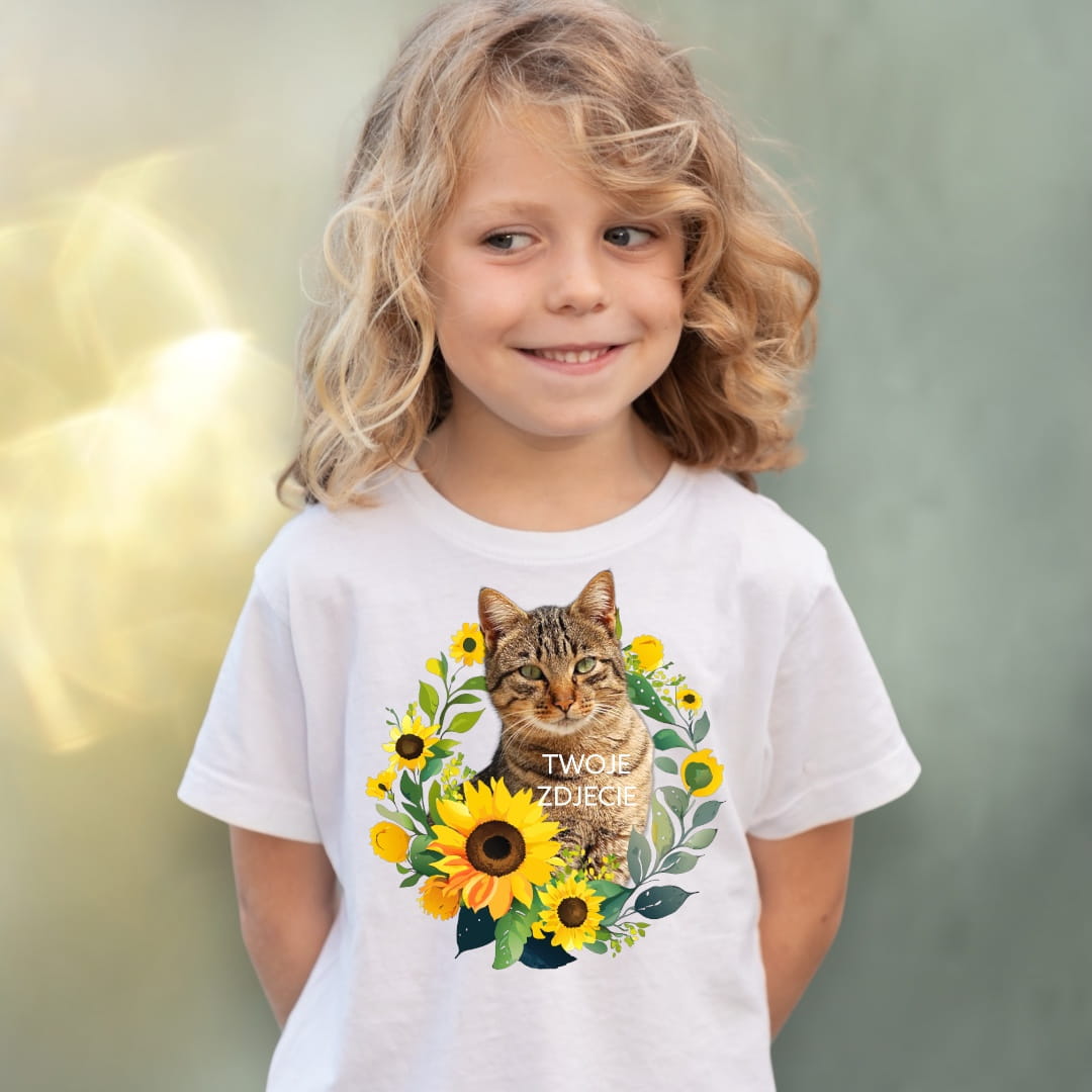 Koszulka z Twoim Pupilem Personalizacja / Biała / Czarna / Dziecięca Unisex / Słoneczniki 1
