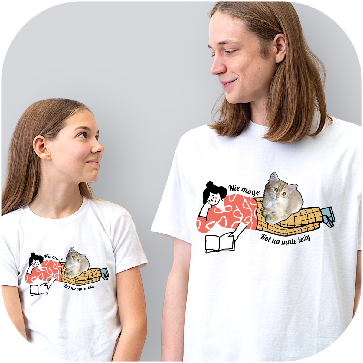 Koszulka z Twoim Pupilem Personalizacja / Biała / Czarna / Dziecięca Unisex / Kot na mnie leży