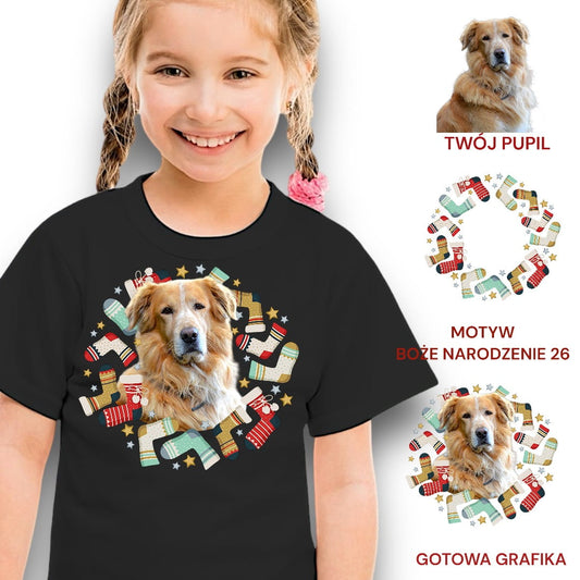 Koszulka z Twoim Pupilem Personalizacja / Biała / Czarna / Dziecięca Unisex / Boże Narodzenie 26