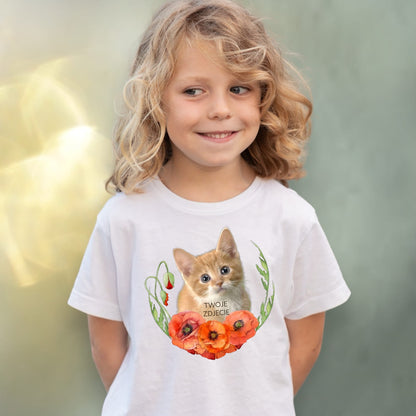 Koszulka z Twoim Pupilem Personalizacja / Biała / Czarna / Dziecięca Unisex / Maki 1