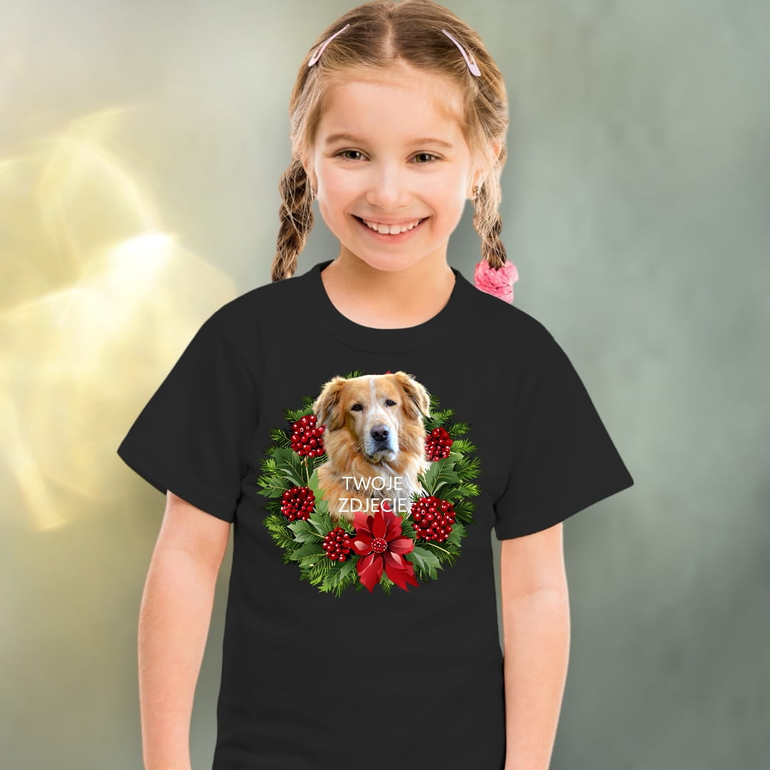 Koszulka z Twoim Pupilem Personalizacja / Biała / Czarna / Dziecięca Unisex / Boże Narodzenie 1