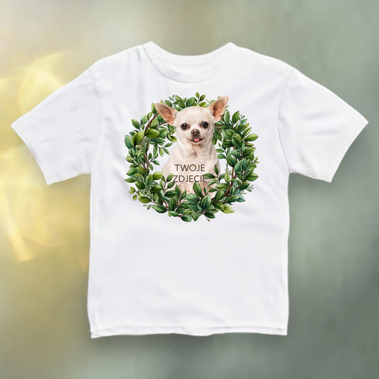 Koszulka z Twoim Pupilem Personalizacja / Biała / Czarna / Dziecięca Unisex / Zielony wianek 1