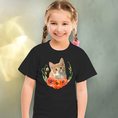 Koszulka z Twoim Pupilem Personalizacja / Biała / Czarna / Dziecięca Unisex / Maki 1