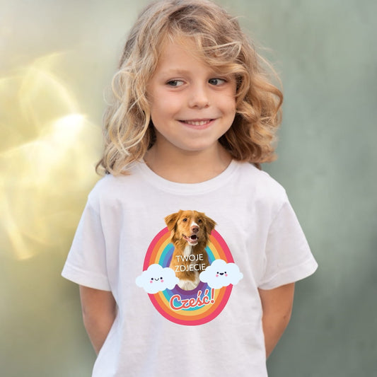 Koszulka z Twoim Pupilem Personalizacja / Biała / Czarna / Dziecięca Unisex / Tęcza 1