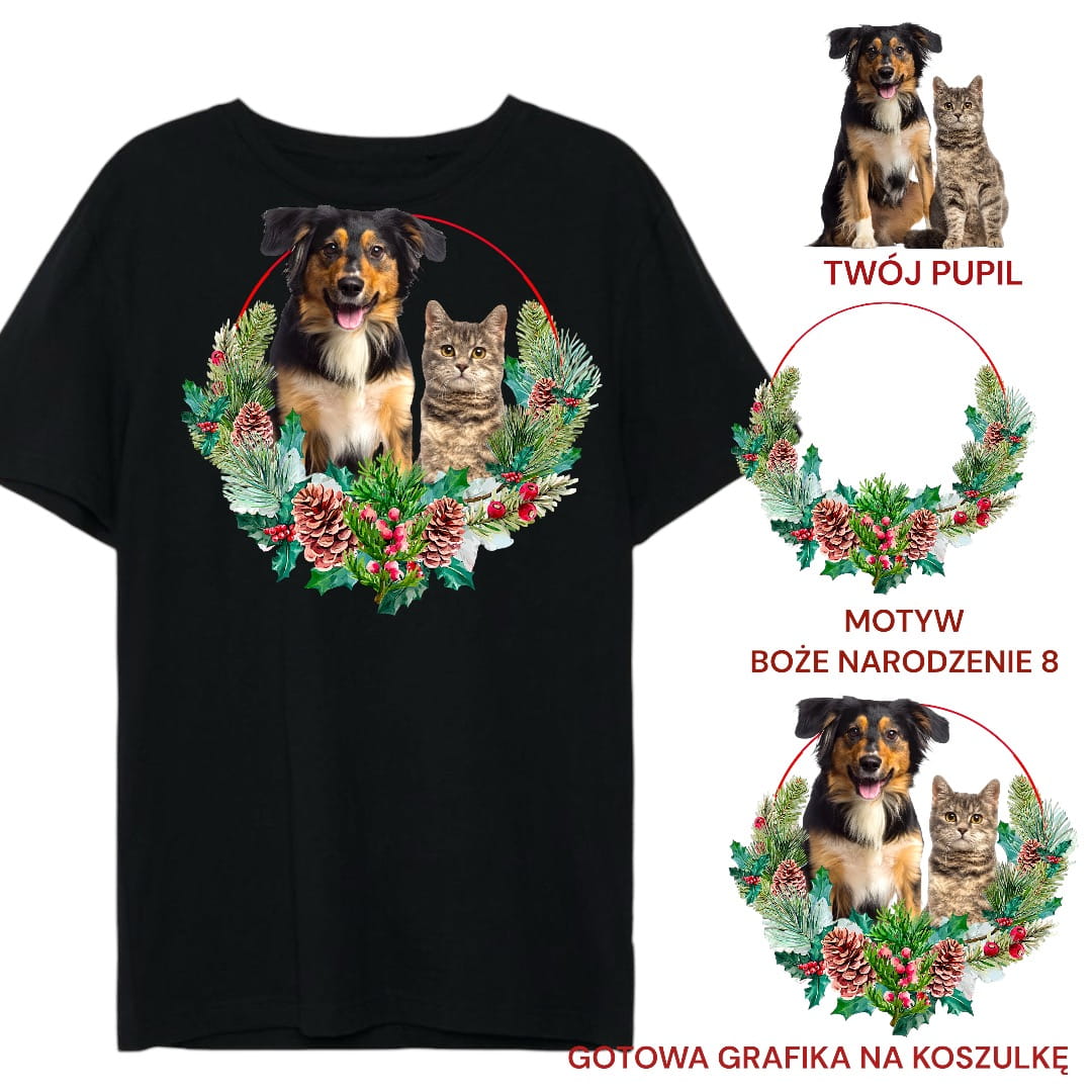 T-shirt z nadrukiem Twój Pupil na koszulce Biały / Czarny / Unisex / Boże Narodzenie 8
