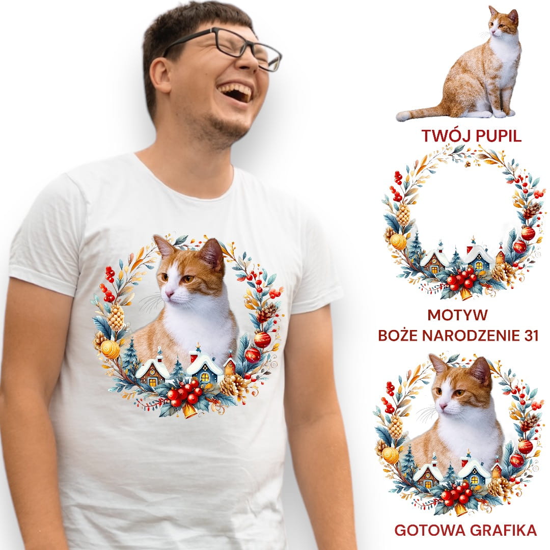 T-shirt z nadrukiem Twój Pupil na koszulce Biały / Czarny / Unisex / Boże Narodzenie 31