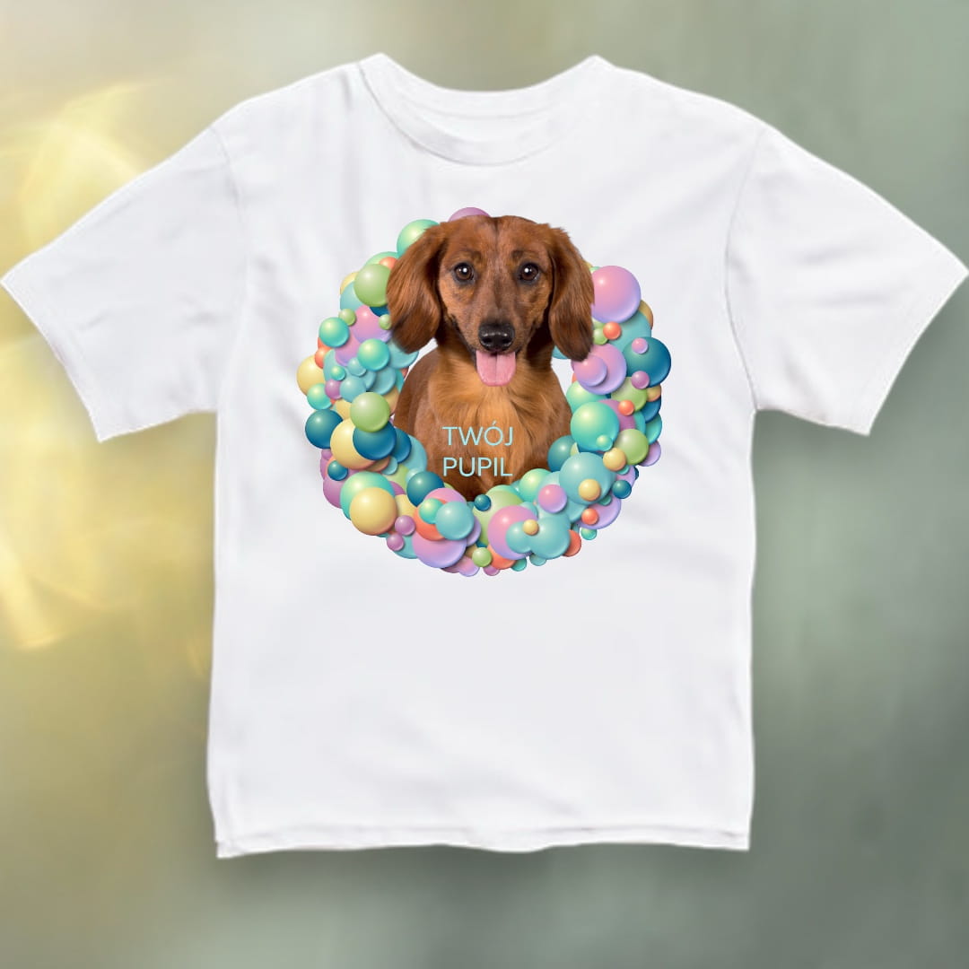 Koszulka z Twoim Pupilem Personalizacja / Biała / Czarna / Dziecięca Unisex / Balony 1