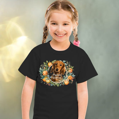 Koszulka z Twoim Pupilem Personalizacja / Biała / Czarna / Dziecięca Unisex / Pomarańcze