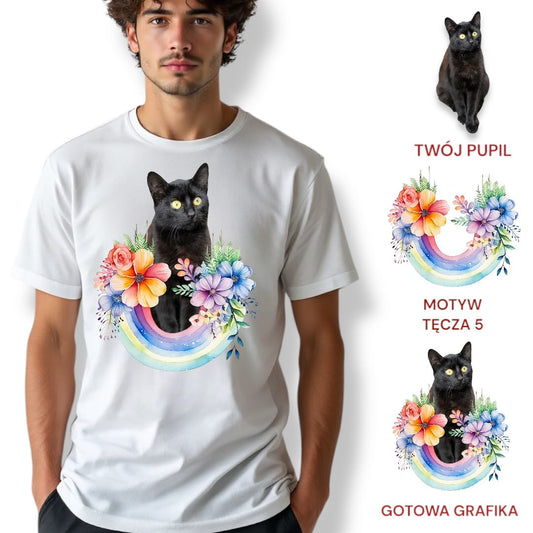 T-shirt z nadrukiem Twój Pupil na koszulce Biały / Czarny / Unisex / Tęcza 5