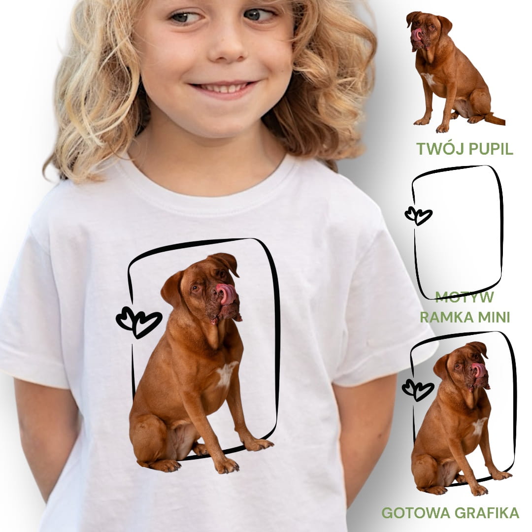 Koszulka z Twoim Pupilem Personalizacja / Biała / Dziecięca Unisex / Ramka Mini