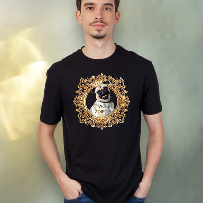 T-shirt z nadrukiem Twój Pupil na koszulce Biały / Czarny / Unisex / Złota ramka 1