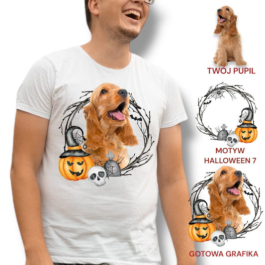 T-shirt z nadrukiem Twój pupil na koszulce Biały / Czarny / Unisex / Halloween 7