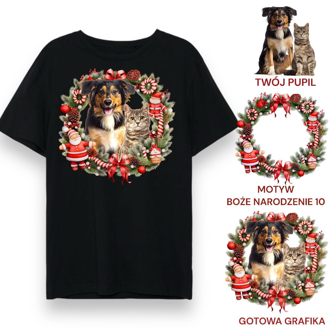 T-shirt z nadrukiem Twój Pupil na koszulce Biały / Czarny / Unisex / Boże Narodzenie 10