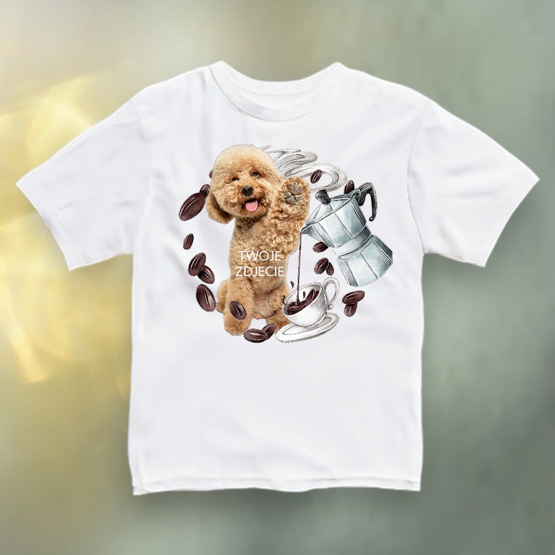 Koszulka z Twoim Pupilem Personalizacja / Biała / Czarna / Dziecięca Unisex / Smaczna kawusia 1