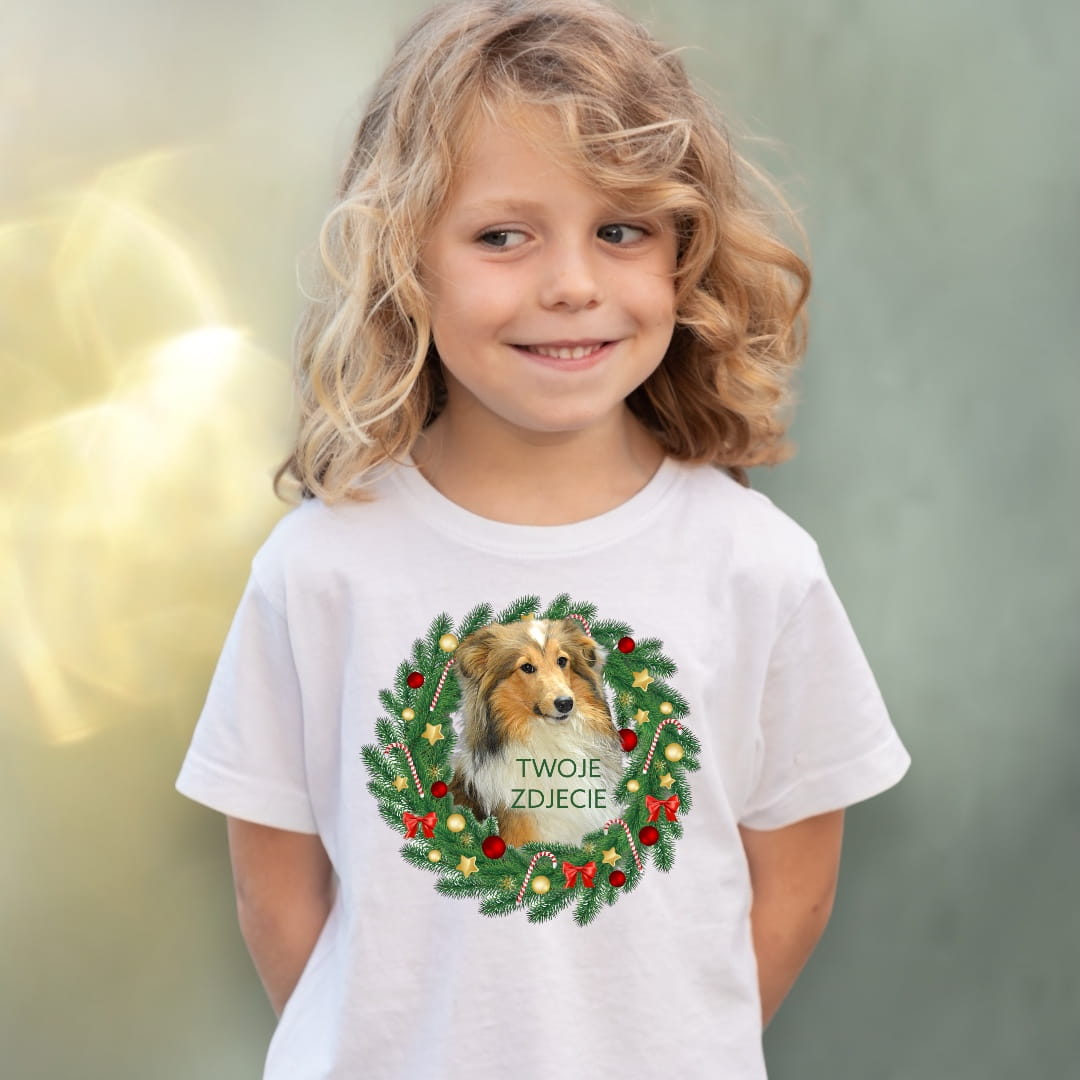 Koszulka z Twoim Pupilem Personalizacja / Biała / Dziecięca Unisex Boże Narodzenie 5