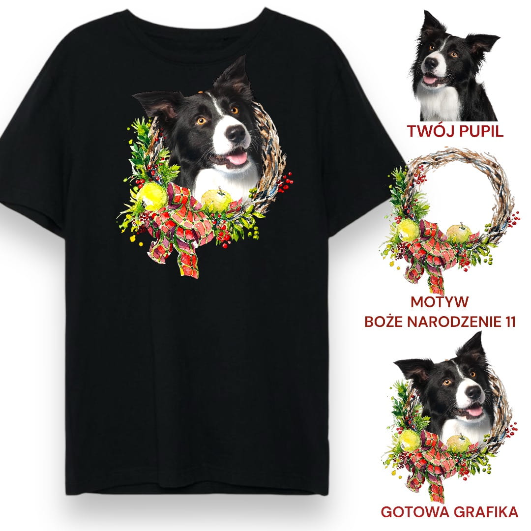 T-shirt z nadrukiem Twój Pupil na koszulce Biały / Czarny / Unisex / Boże Narodzenie 11