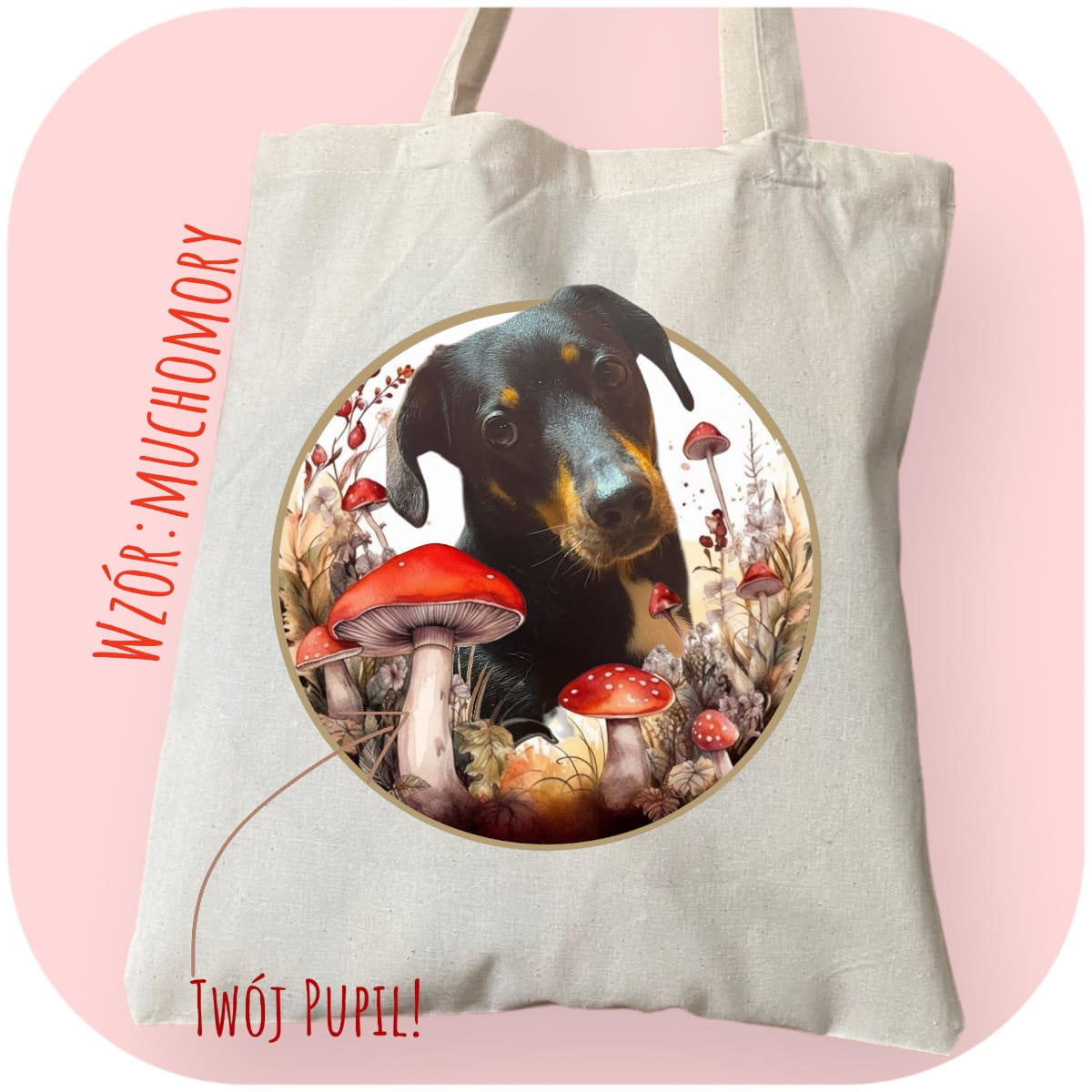 Personalizacja eko Torba ze zdjęciem Twojego Pupila / Muchomory