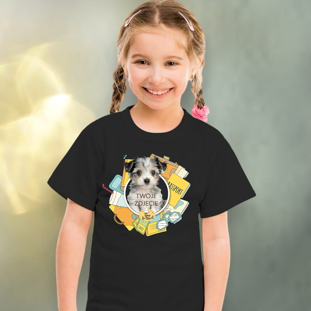Koszulka z Twoim Pupilem Personalizacja / Biała / Czarna / Dziecięca Unisex / Travel 1