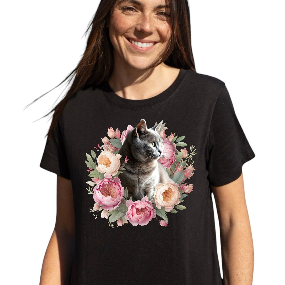 T-shirt z nadrukiem Twój Pupil na koszulce Biały / Czarny / Unisex / Piwonie