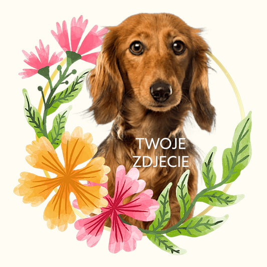 Personalizowany Prezent Poduszka z Twoim Pupilem / Kwiaty 1