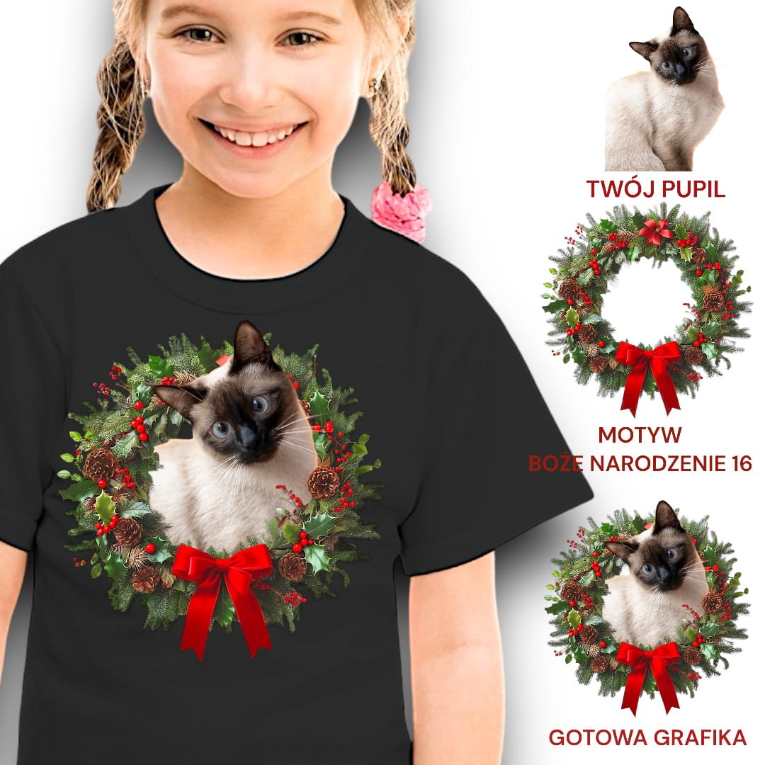 Koszulka z Twoim Pupilem Personalizacja / Biała / Czarna / Dziecięca Unisex / Boże Narodzenie 16