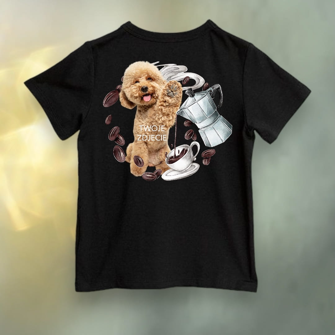 Koszulka z Twoim Pupilem Personalizacja / Biała / Czarna / Dziecięca Unisex / Smaczna kawusia 1