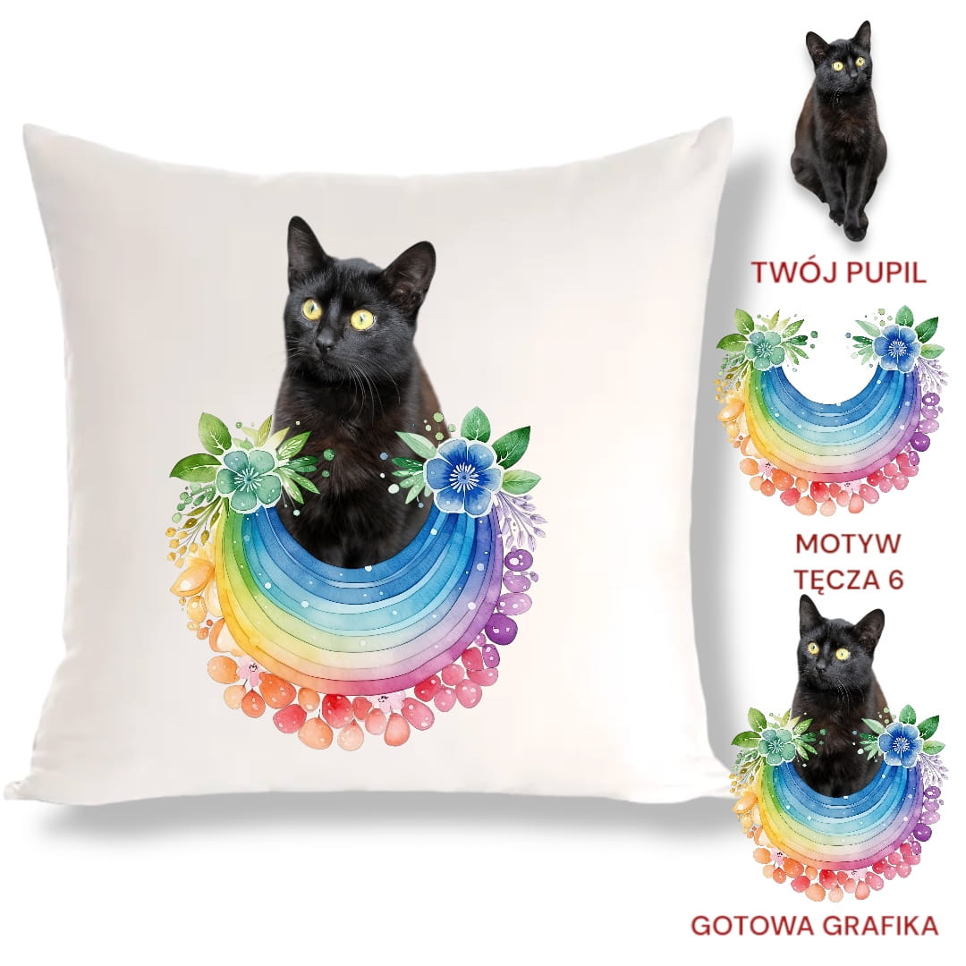 Personalizowany Prezent Poduszka z Twoim Pupilem / Tęcza 6