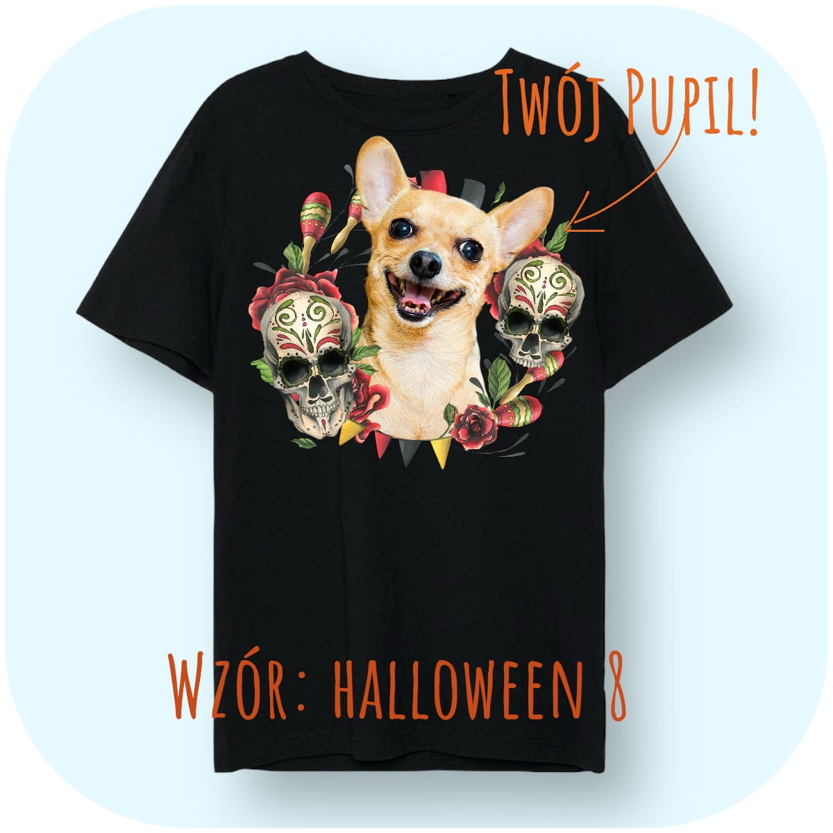 T-shirt z nadrukiem Twój pupil na koszulce Biały / Czarny / Unisex / Halloween 8