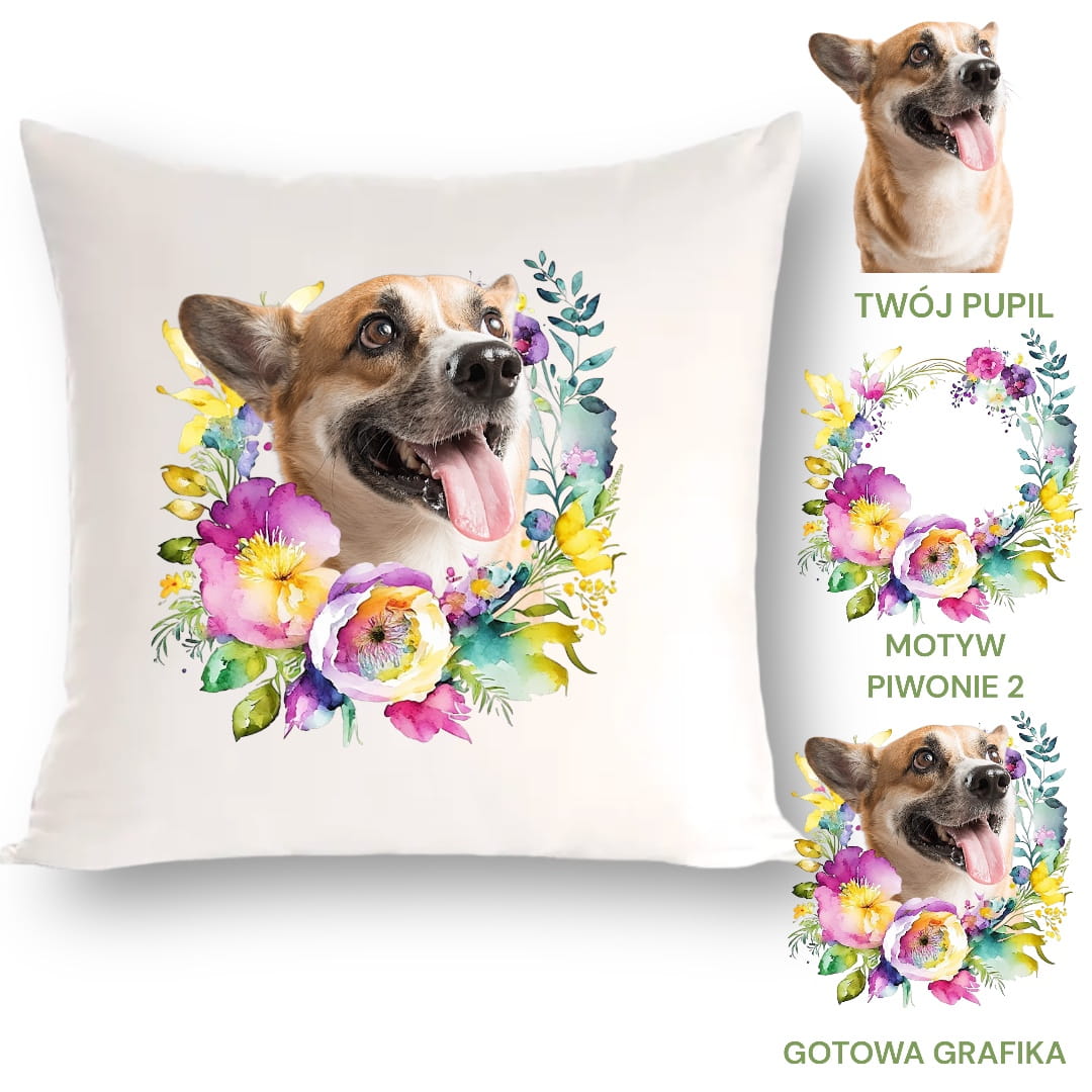 Personalizowany Prezent Poduszka z Twoim Pupilem / Piwonie 2